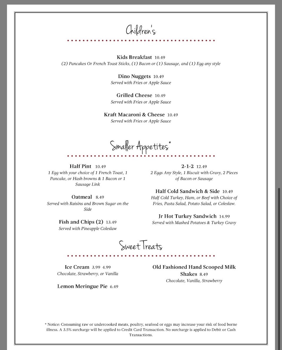 Printed breakfast menu page