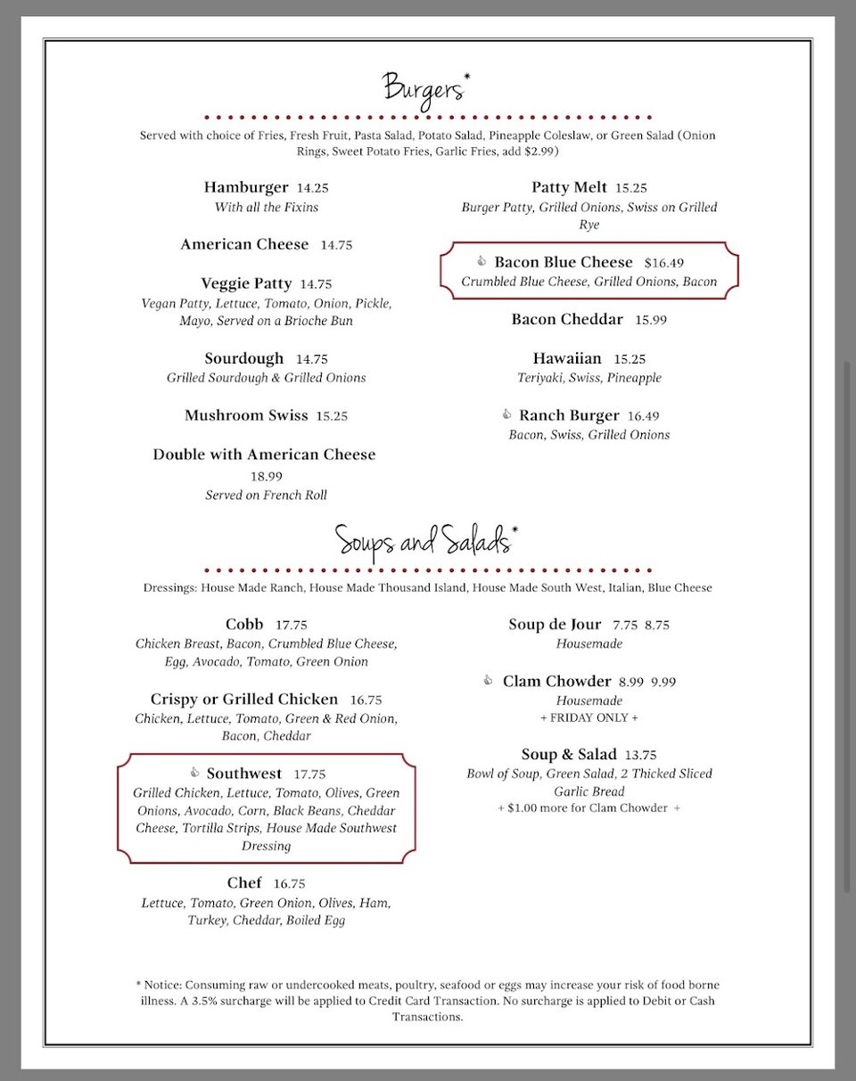 Menu board with diner classics