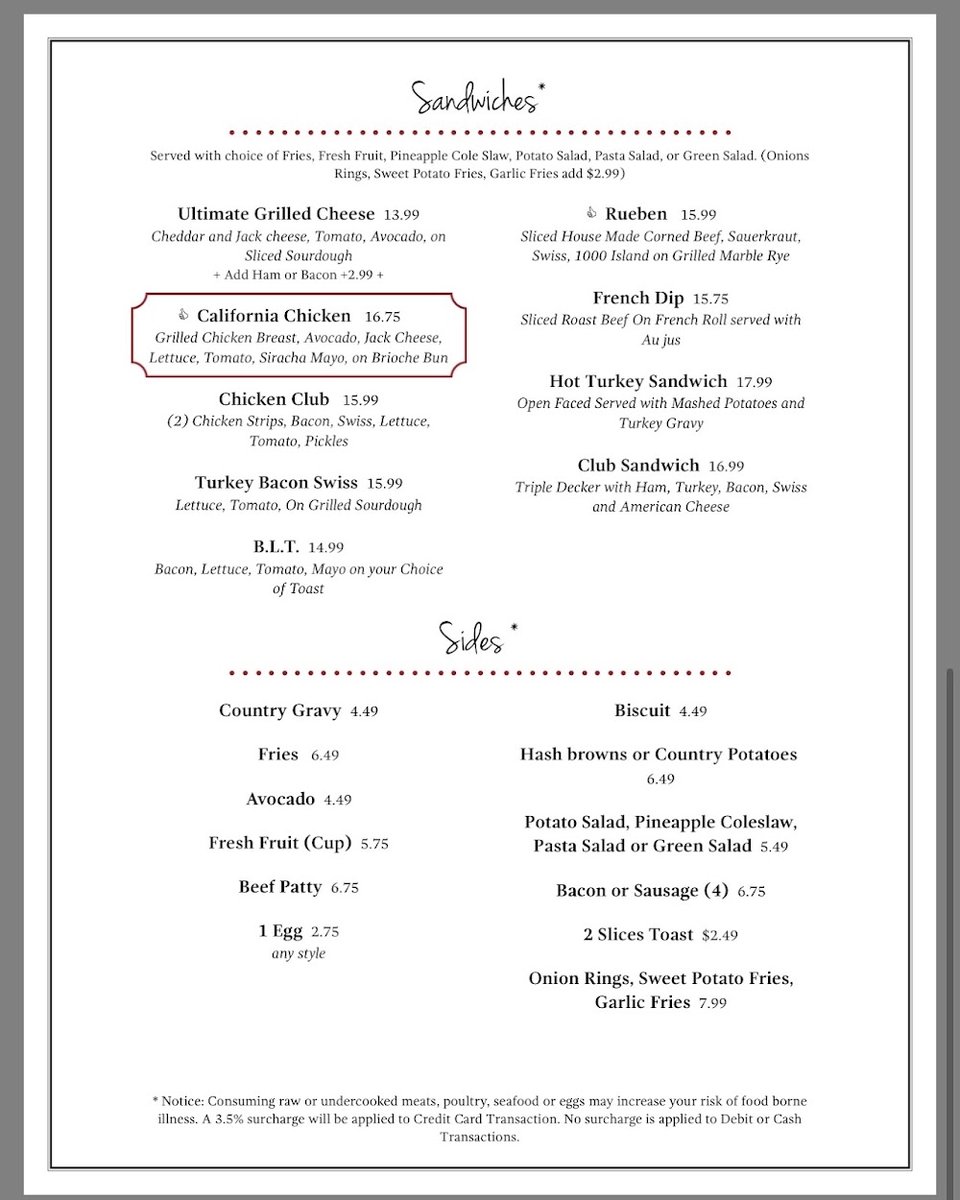 Simple menu with breakfast favorites